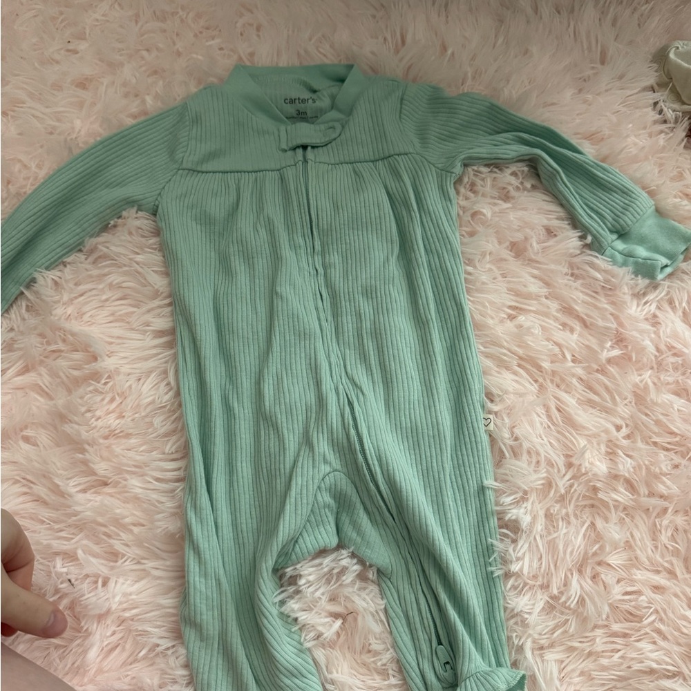 Carter's Soft Green Ribbed Footie
